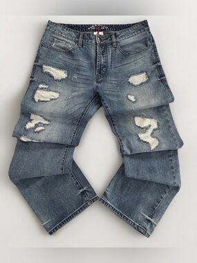 Men's Parasuco Distressed Blue Denim Jeans - Classic Ripped Style - 32x34
